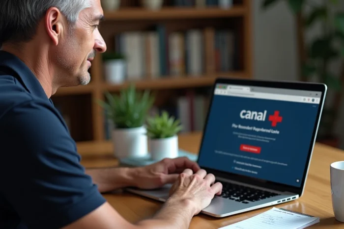 Homme configurant l'activation de Netflix via son compte Canal Plus sur un ordinateur portable